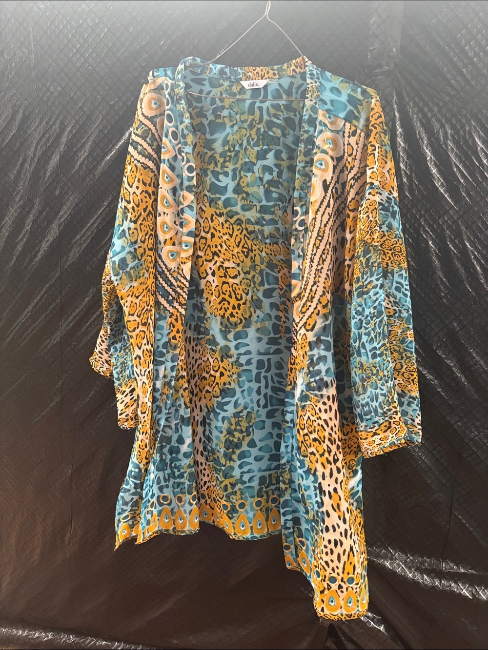 Dalin Blue and Gold Animal Print Kimono